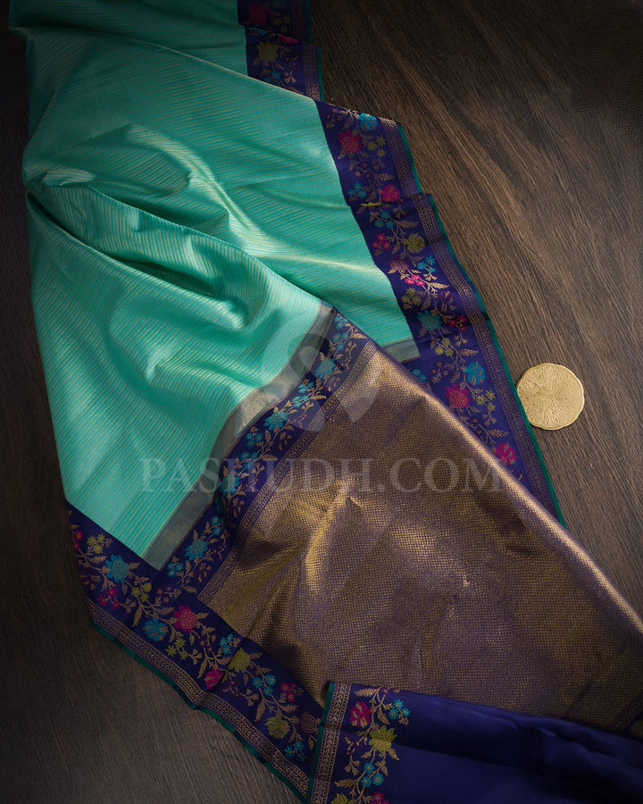 Tiffany Blue With Navy Blue Kanjivaram Silk Saree-S1692(C)