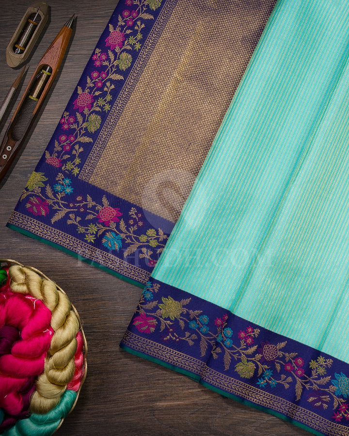 Tiffany Blue With Navy Blue Kanjivaram Silk Saree-S1692(C)