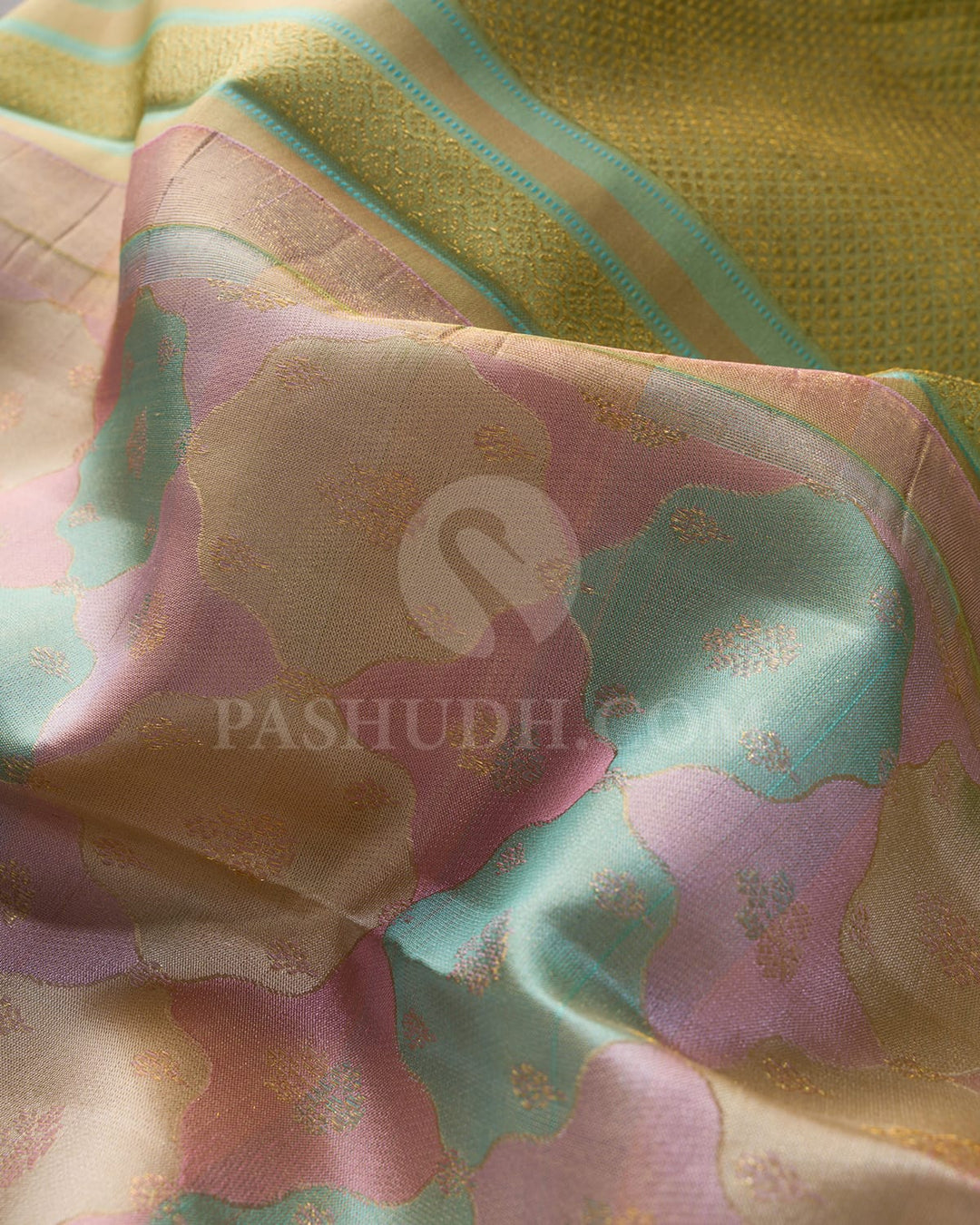 Sky Blue, Baby Pink,Beige And Sage Green Kanjivaram Silk Saree-D661(E)