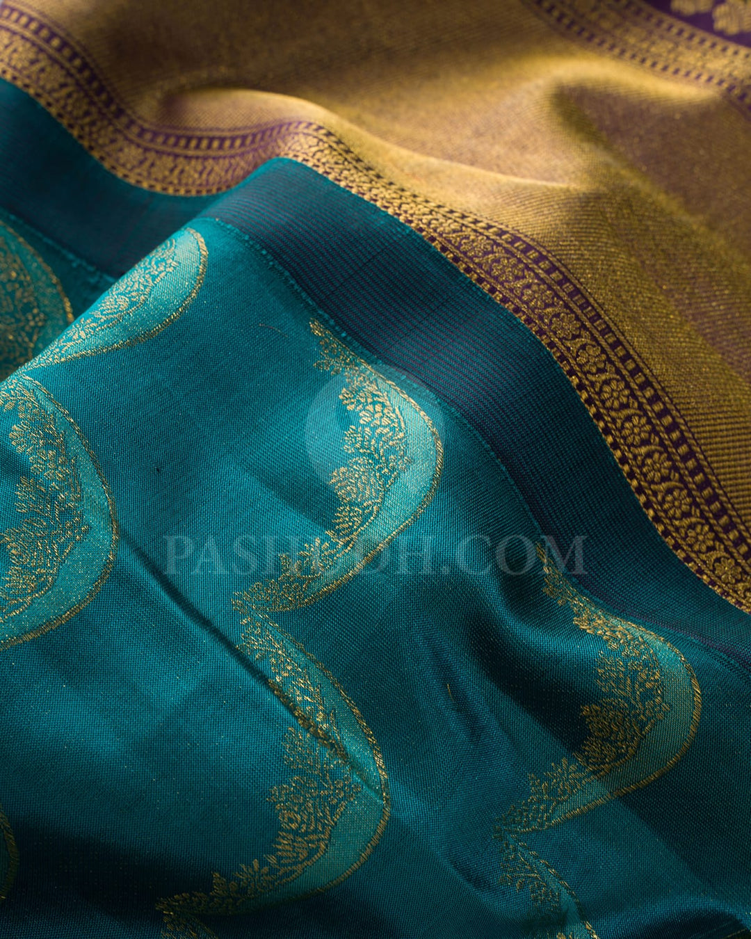 Teal Blue With Purple Kanjivaram Silk Saree-D660(F)