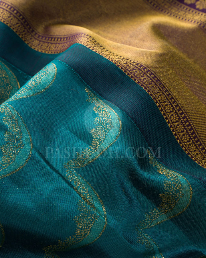 Teal Blue With Purple Kanjivaram Silk Saree-D660(F)
