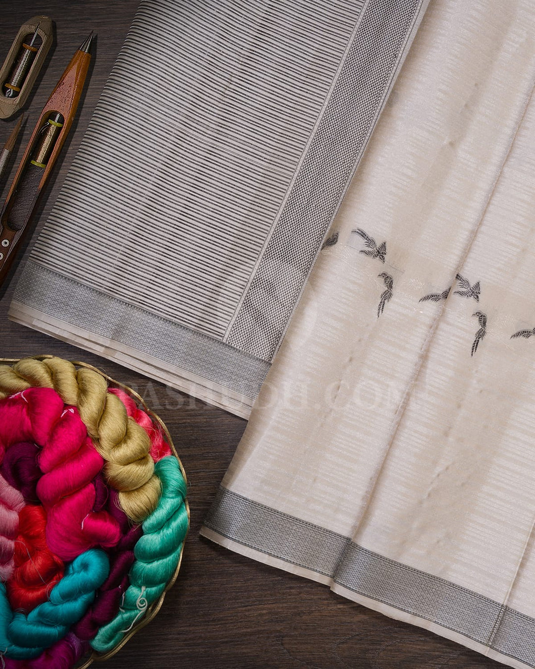 Cream With Black Kanjivaram Silk Saree-D693(A)