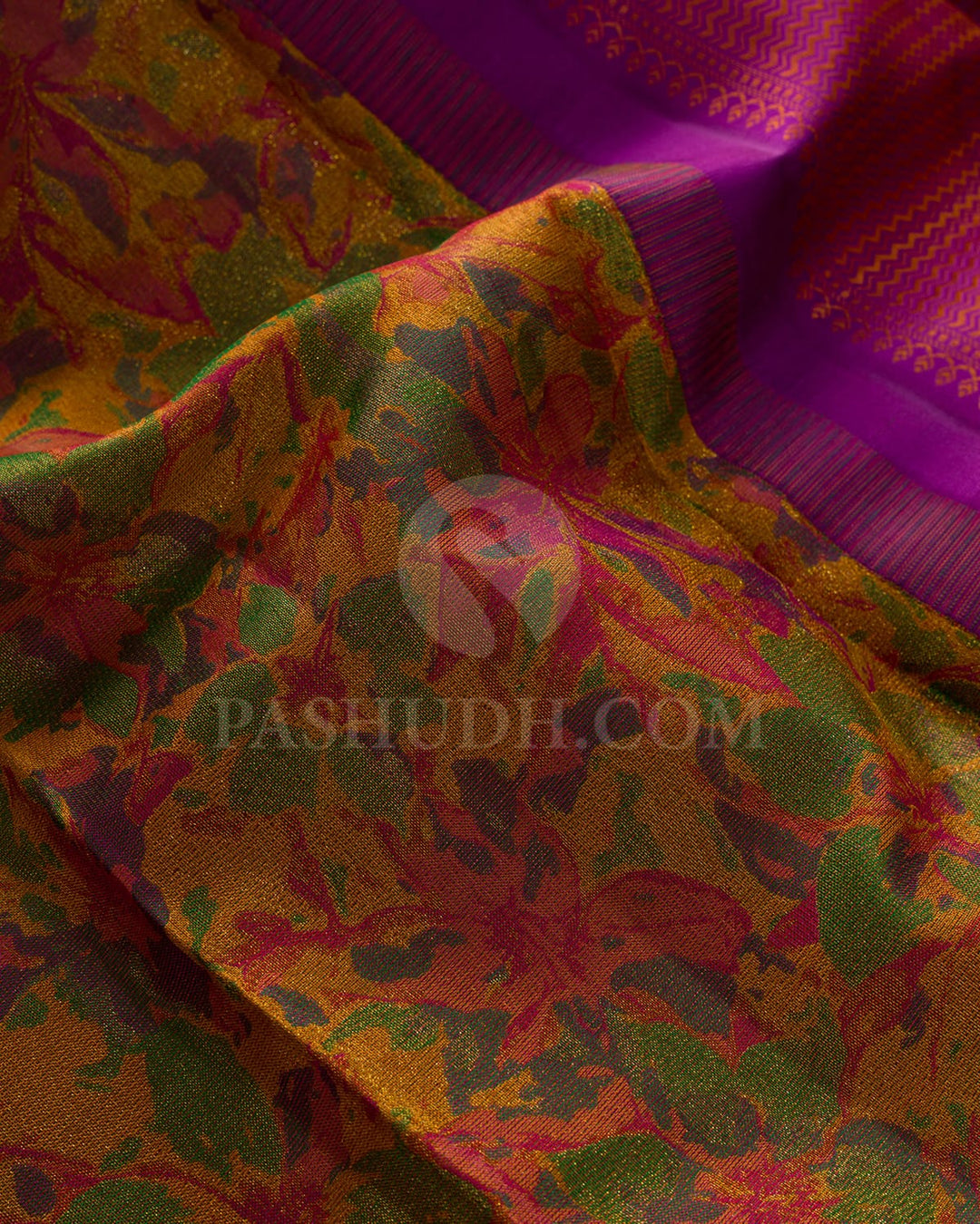 Multi Shades Of Green,Magenta And Mustard Kanjivaram Silk Saree-DJ428(E)