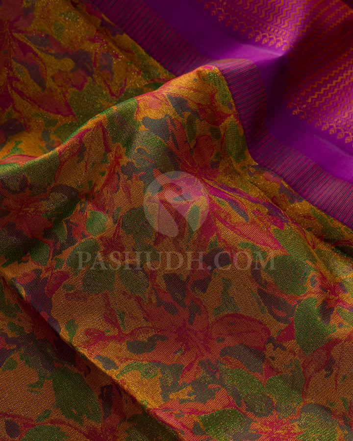 Multi Shades Of Green,Magenta And Mustard Kanjivaram Silk Saree-DJ428(E)