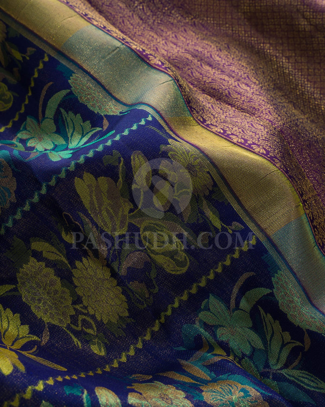 Dark Blue, Pine Green, Olive Green And Purple Kanjivaram Silk Saree-D645(G)