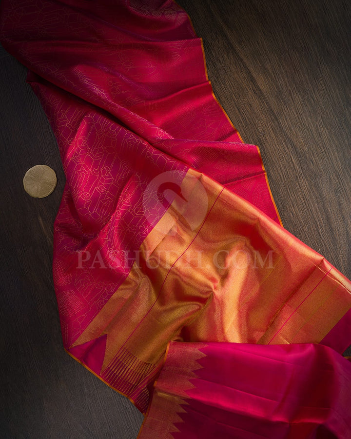Dual Shaded Reddish Pink Kanjivaram Silk Saree-D691(A)