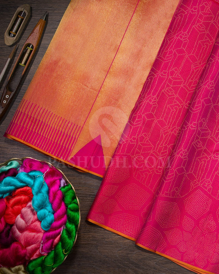 Dual Shaded Reddish Pink Kanjivaram Silk Saree-D691(A)