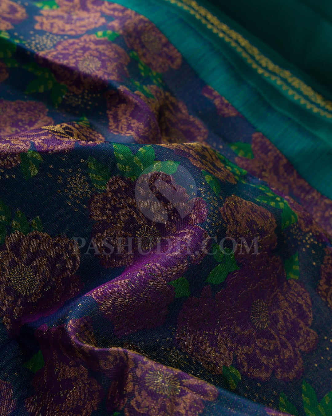 Dual Shaded Peacock Blue And Magenta With Emerald Green Kanjivaram Silk Saree-DJ426(D)