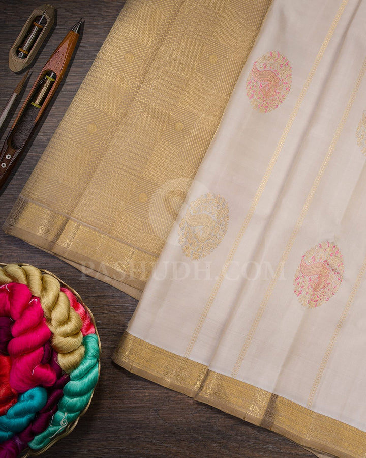 Ivory Kanjivaram Silk Saree-S1669(B)