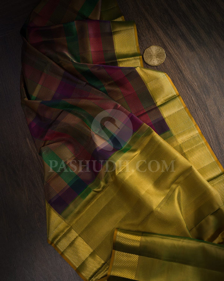 Forest Green,Red,Magenta And Purple Kanjivaram Silk Saree-DJ442(G)