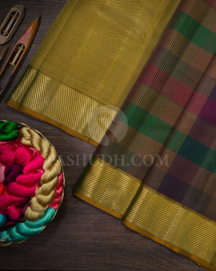 Forest Green,Red,Magenta And Purple Kanjivaram Silk Saree-DJ442(G)