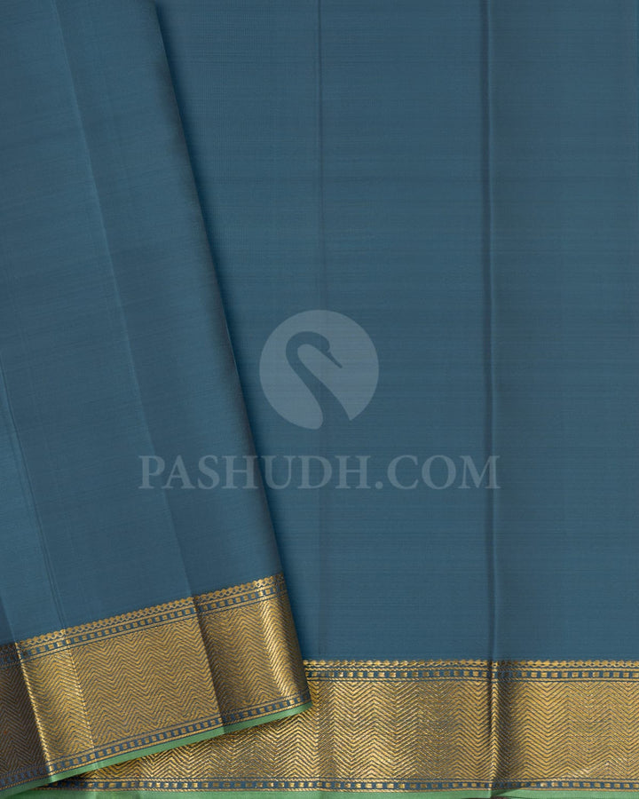 Baby Pink,Grey And Moss Green Kanjivaram Silk Saree-DJ431(C)