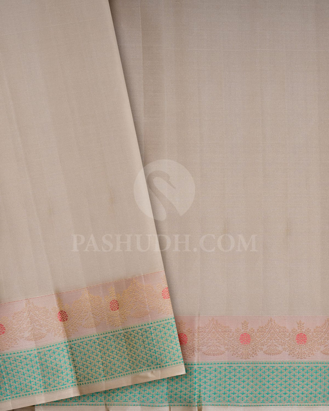 Ivory And Dual Shaded Sandal Kanjivaram Silk Saree-D669(E)