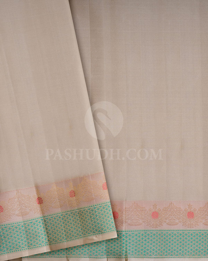 Ivory And Dual Shaded Sandal Kanjivaram Silk Saree-D669(E)