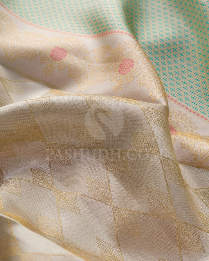 Ivory And Dual Shaded Sandal Kanjivaram Silk Saree-D669(E)