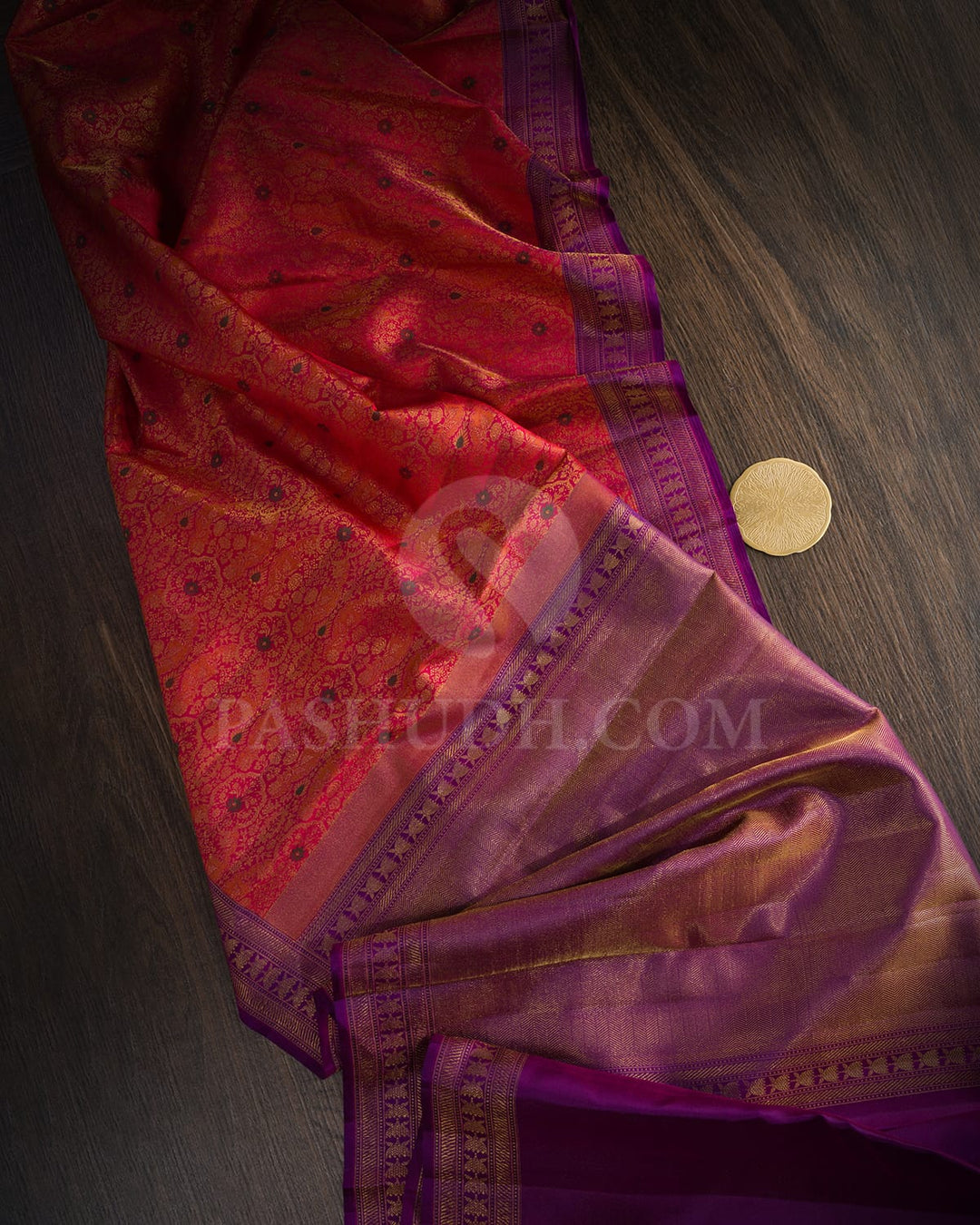 Reddish Pink With Dual Shaded Magenta Kanjivaram Silk Saree-D692(A)