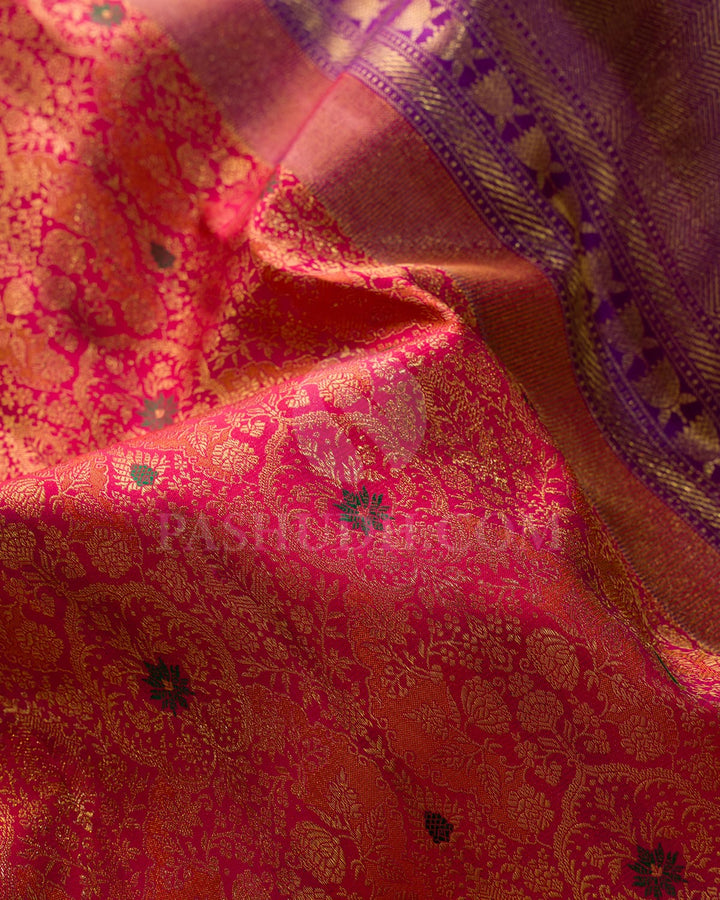 Reddish Pink With Dual Shaded Magenta Kanjivaram Silk Saree-D692(A)