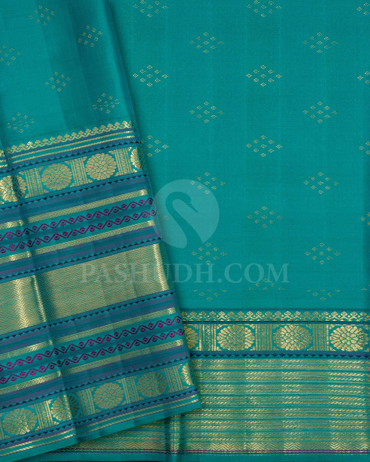 Mustard Yellow,Parrot Green And Sky Blue Kanjivaram Silk Saree-D690(A)