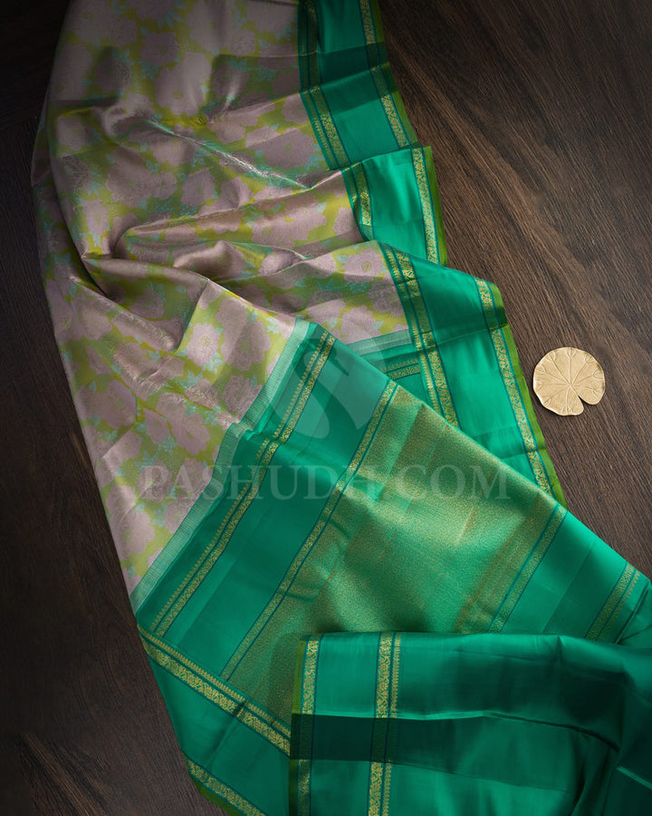 Dual Shaded Mint Green,Baby Pink And Sky Blue Kanjivaram Silk Saree-DJ426(E)