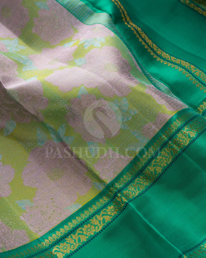 Dual Shaded Mint Green,Baby Pink And Sky Blue Kanjivaram Silk Saree-DJ426(E)