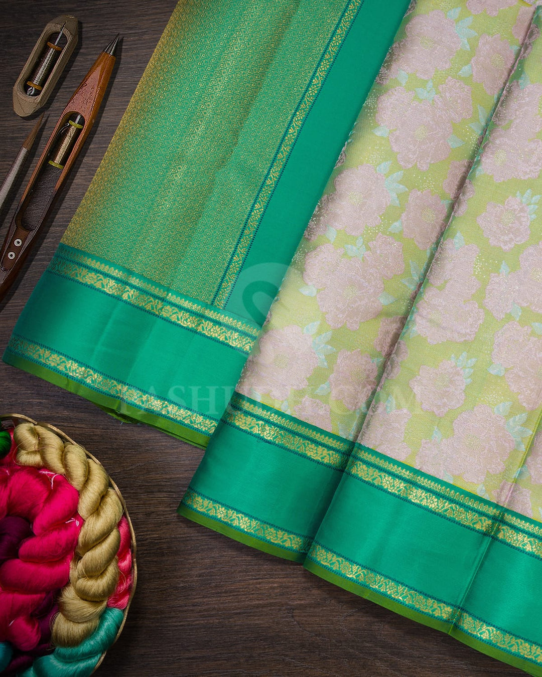 Dual Shaded Mint Green,Baby Pink And Sky Blue Kanjivaram Silk Saree-DJ426(E)