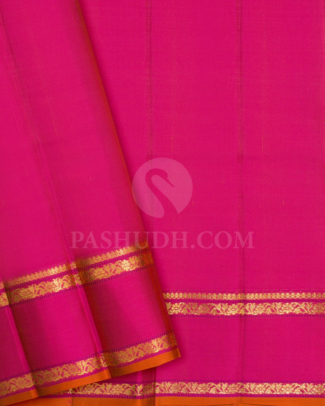 Dual Shaded Mustard Yellow And Leaf Green With Rani Pink Kanjivaram Silk Saree-DJ426(F)