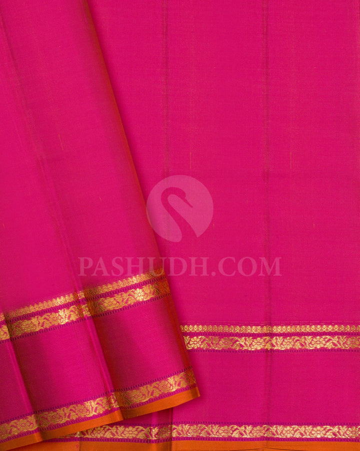 Dual Shaded Mustard Yellow And Leaf Green With Rani Pink Kanjivaram Silk Saree-DJ426(F)