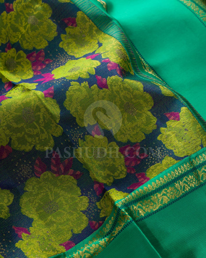 Dual Shaded Peacock Green With Forest Green Kanjivaram Silk Saree-DJ426(G)