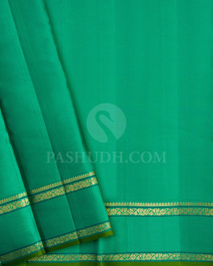 Dual Shaded Peacock Green With Forest Green Kanjivaram Silk Saree-DJ426(G)