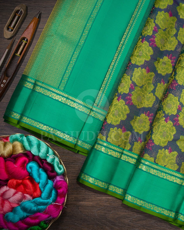 Dual Shaded Peacock Green With Forest Green Kanjivaram Silk Saree-DJ426(G)