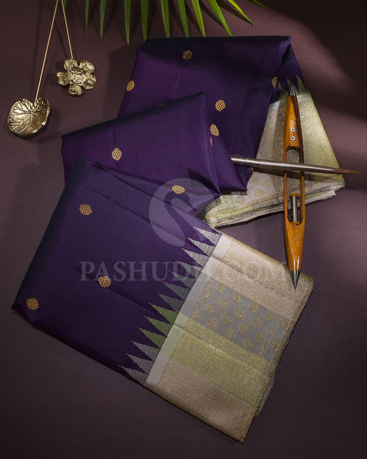 Dual Shaded Eggplant Purple Kanjivaram Silk Saree-S1606(B)