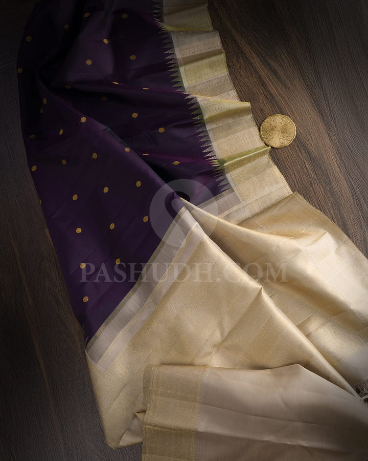 Dual Shaded Eggplant Purple Kanjivaram Silk Saree-S1606(B)