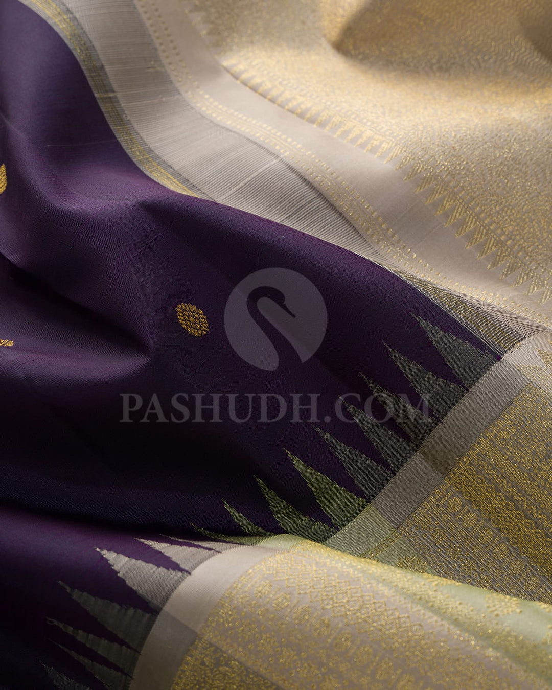 Dual Shaded Eggplant Purple Kanjivaram Silk Saree-S1606(B)