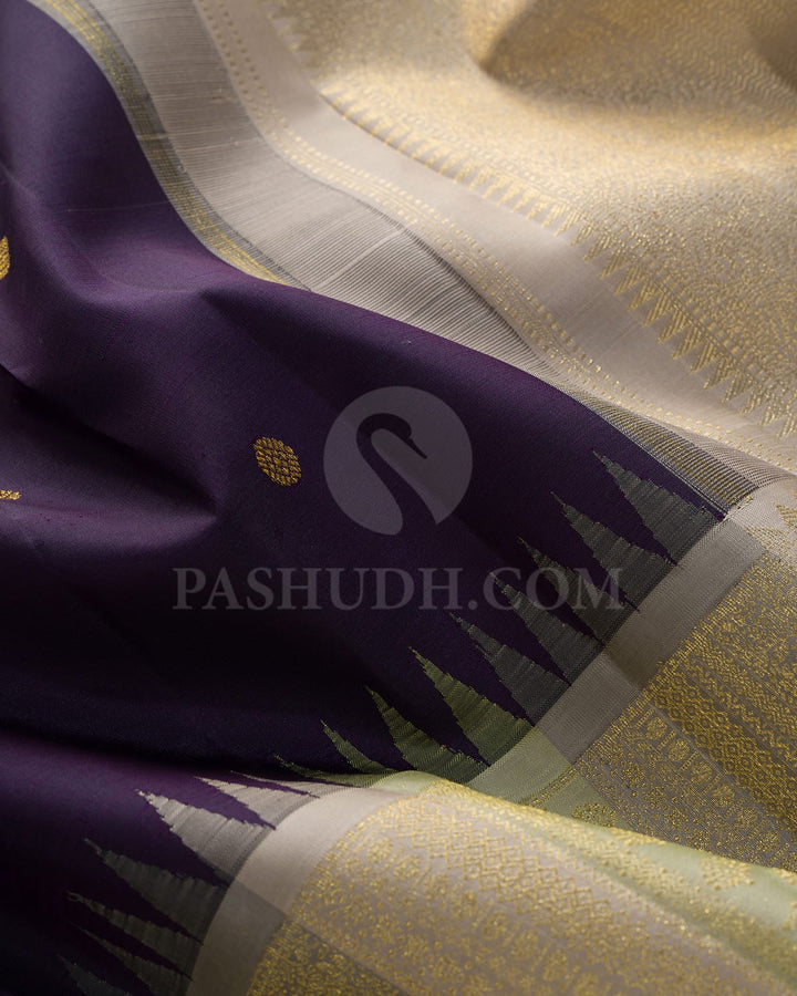 Dual Shaded Eggplant Purple Kanjivaram Silk Saree-S1606(B)