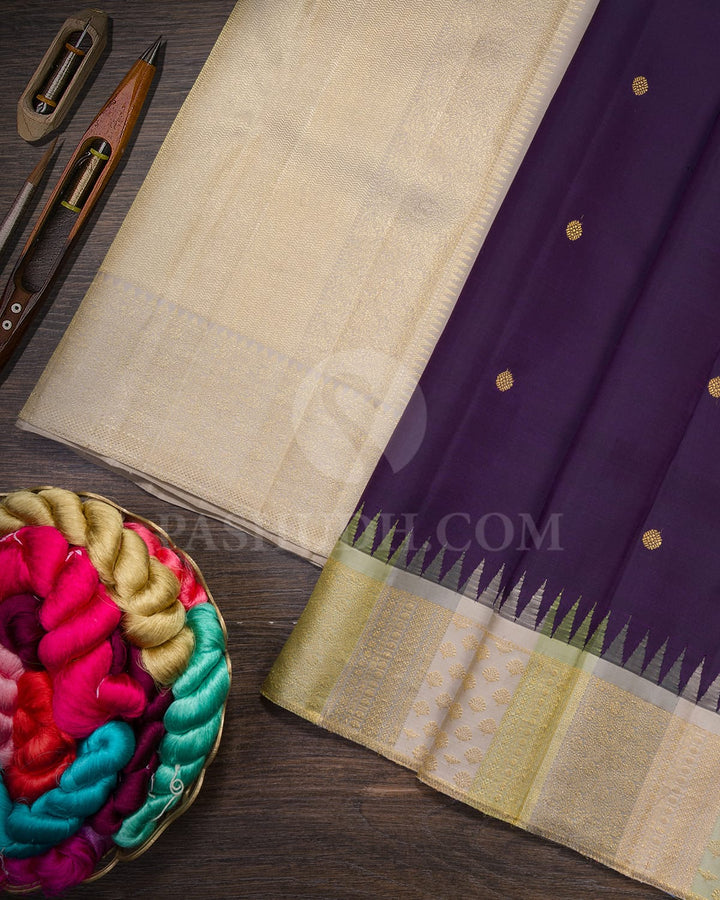 Dual Shaded Eggplant Purple Kanjivaram Silk Saree-S1606(B)
