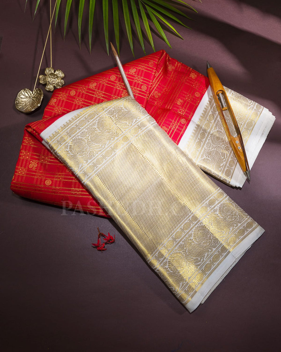 Red With White Bridal Kanjivaram Silk Saree-SP410
