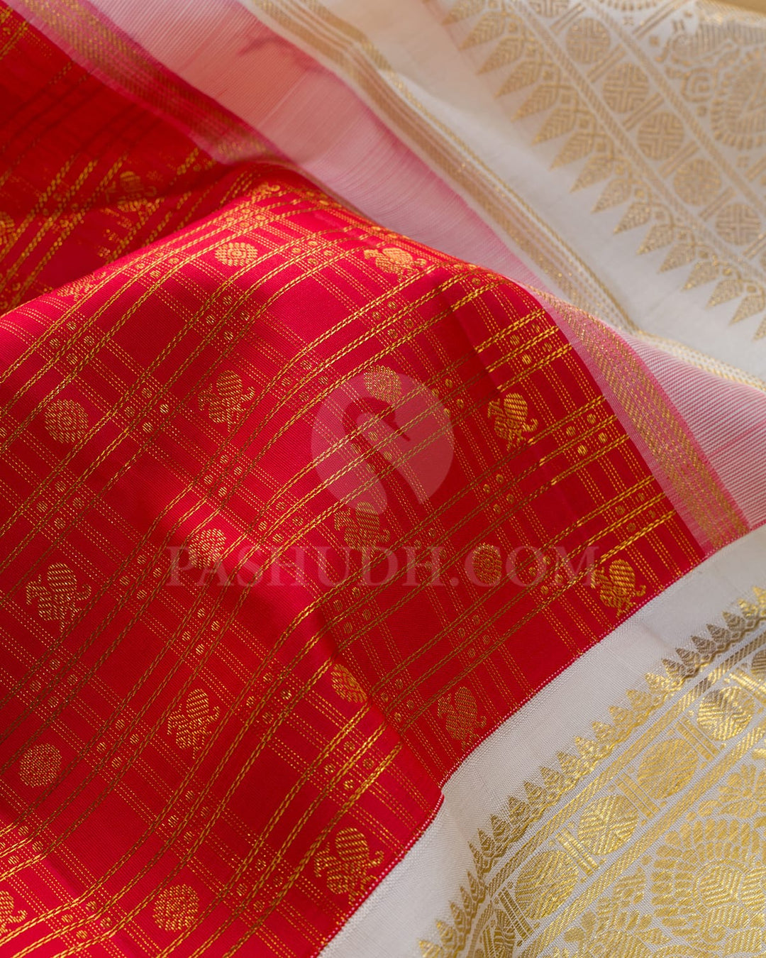 Red With White Bridal Kanjivaram Silk Saree-SP410