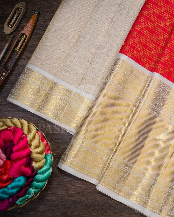 Red With White Bridal Kanjivaram Silk Saree-SP410