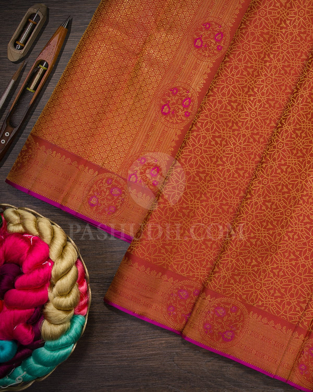 Rust Brown Kanjivaram Silk Saree-DJ450(A)