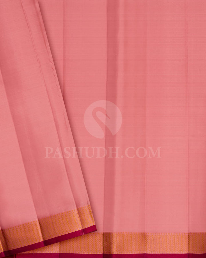 Multishades Of Baby Pink,Rust Orange,Maroon And Wine Kanjivaram Silk Saree-DJ445(B)