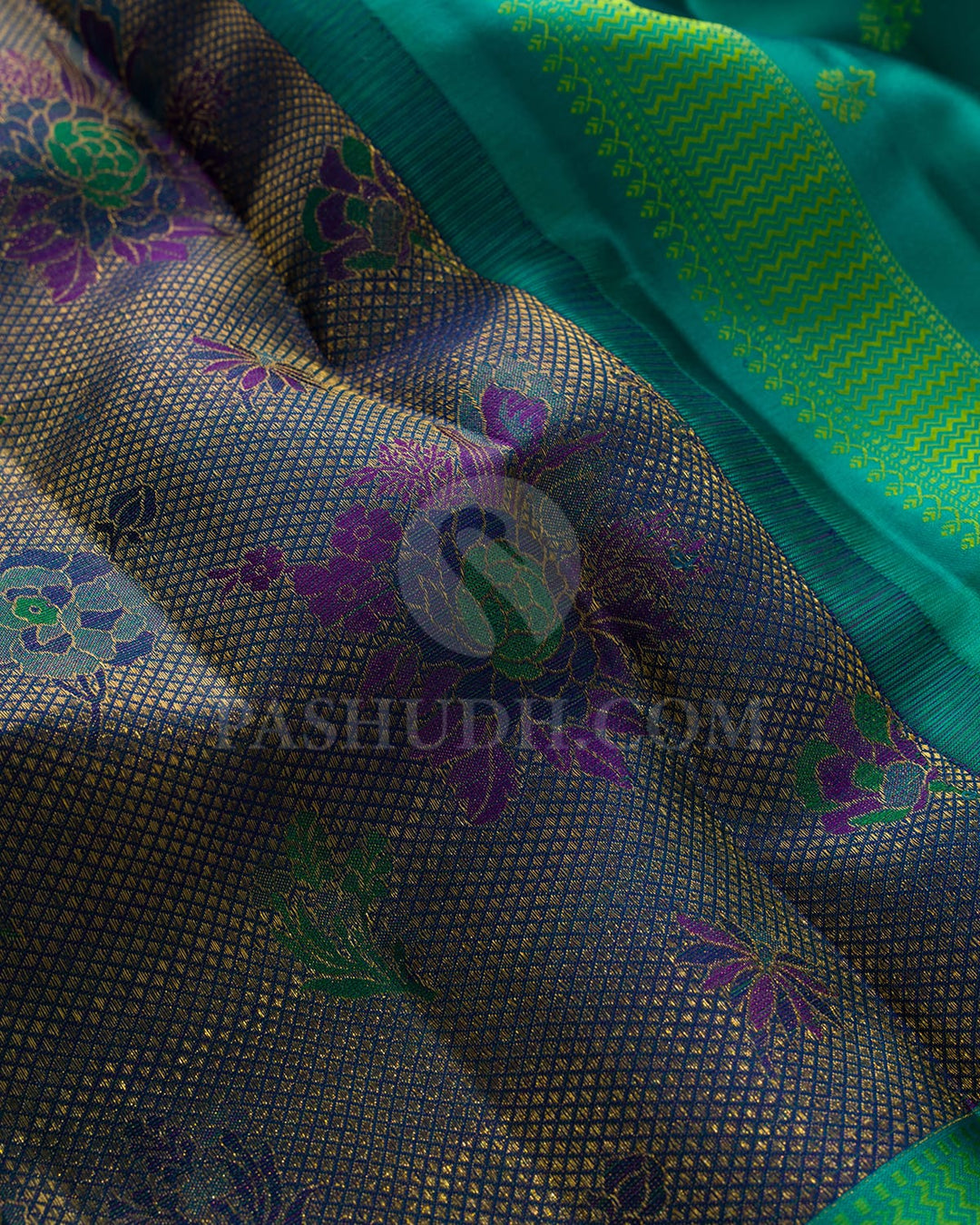 Multicolor Of Peacock Green,Forest Green,Magenta And Navy Blue Kanjivaram Silk Saree-DJ445(C)