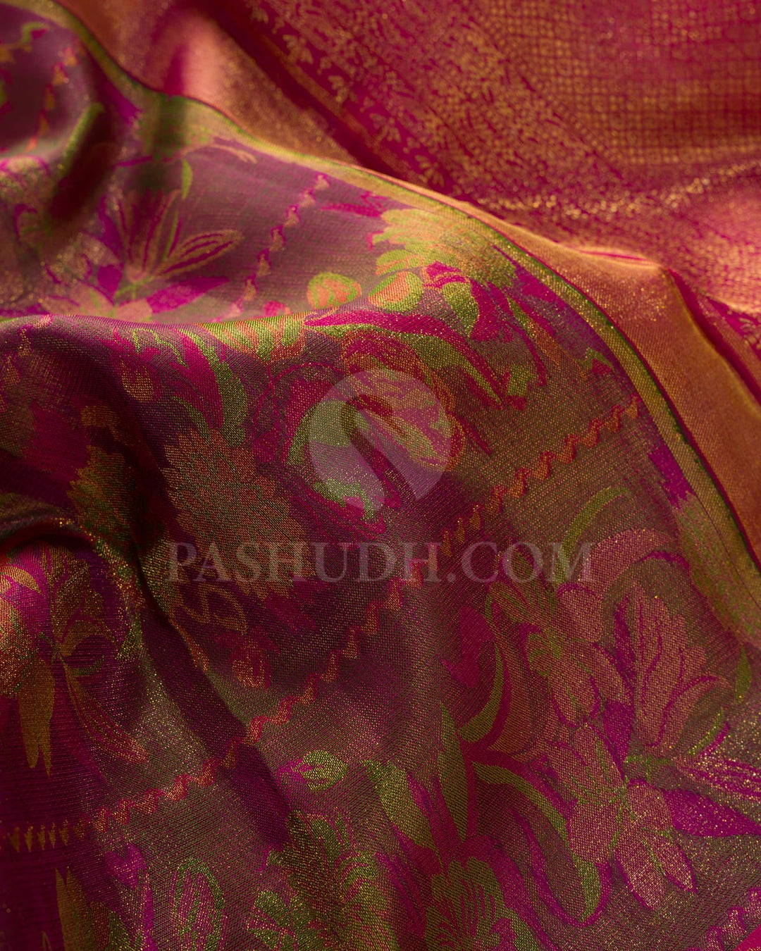 Shades Of Pink,Green With Red Violet Kanjivaram Silk Saree-D645(F)