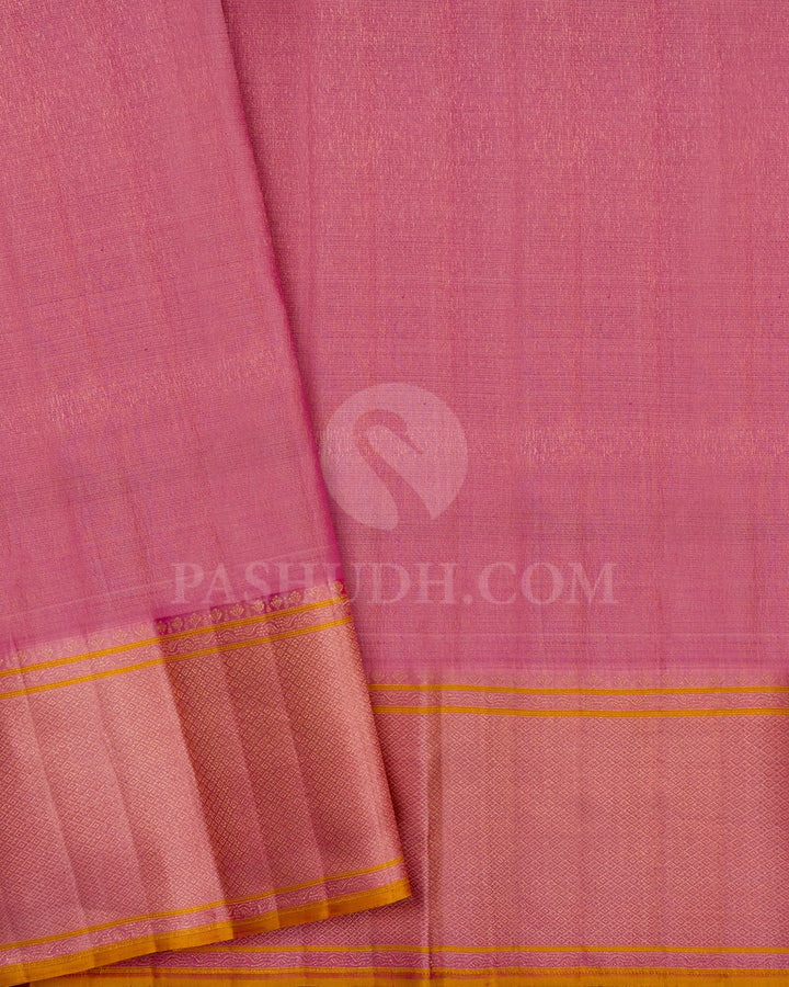 Shades Of Pink,Golden Yellow With Tulian Pink Kanjivaram Silk Saree-D645(E)