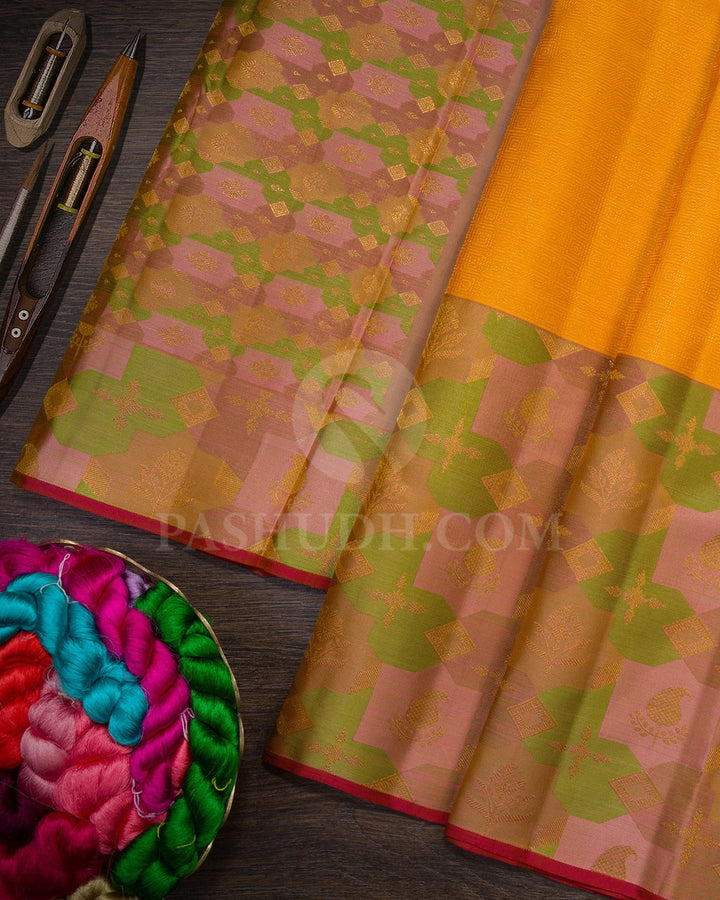Mango Yellow Kanjivaram Silk Saree-DJ424(G)