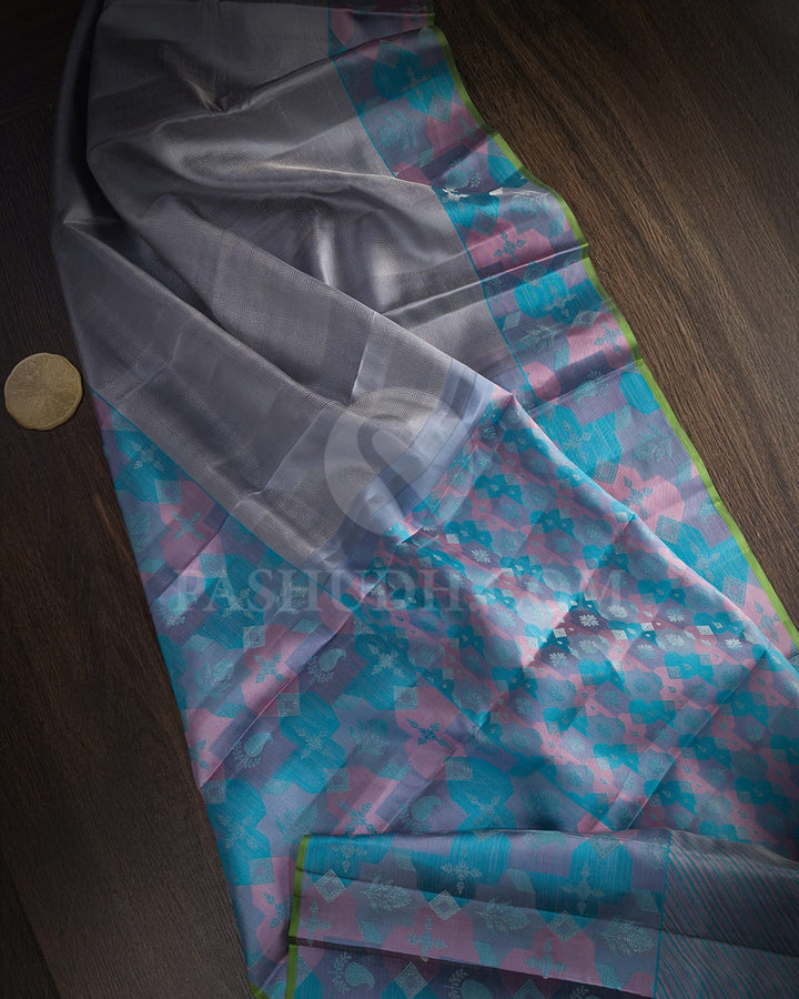 Silver Grey With Multicolor Kanjivaram Silk Saree-DJ424(E)