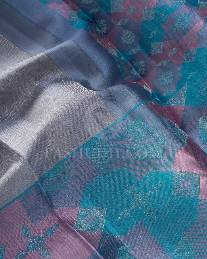 Silver Grey With Multicolor Kanjivaram Silk Saree-DJ424(E)