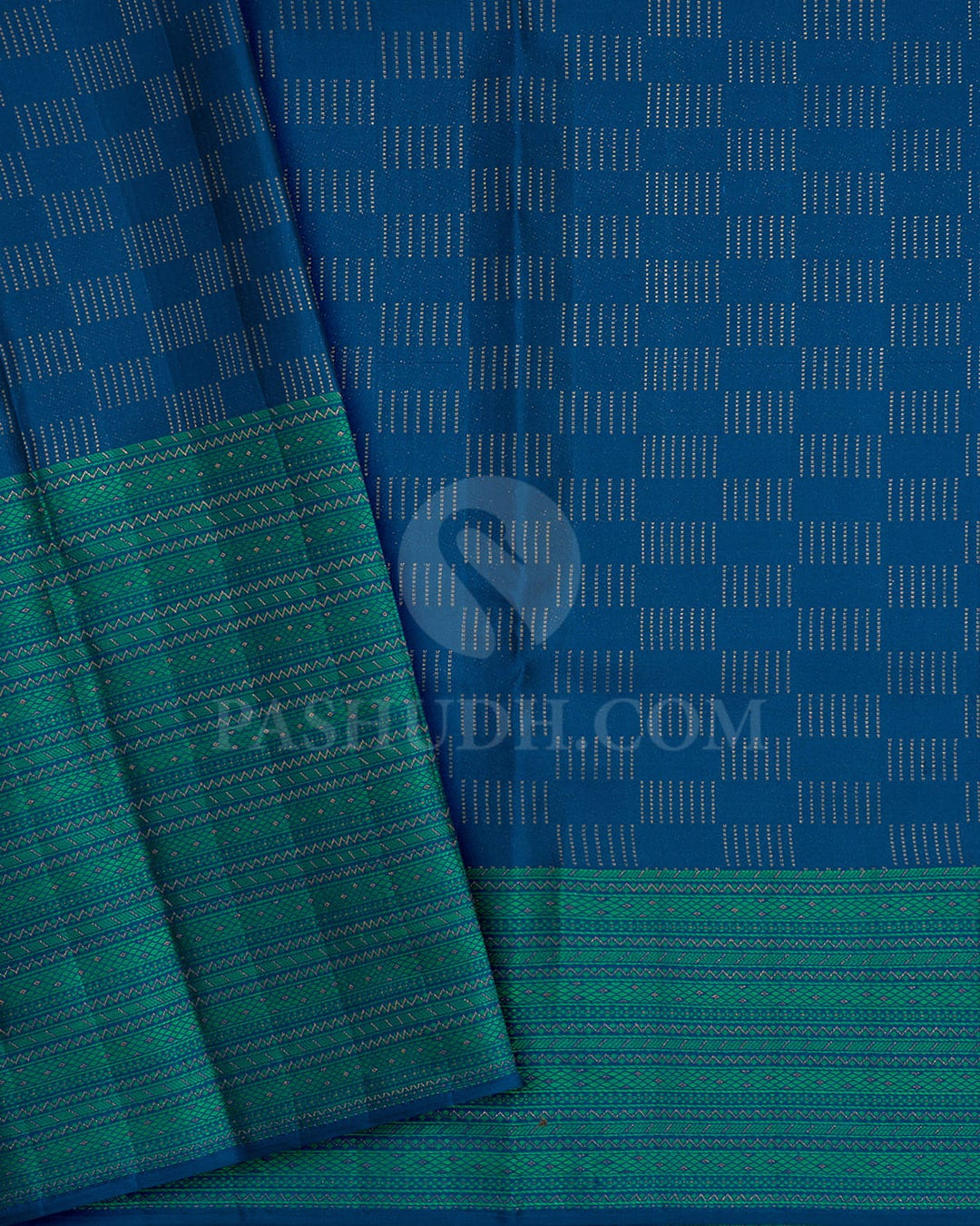 Prussian Blue With Forest Green Kanjivaram Silk Saree-D631(G)