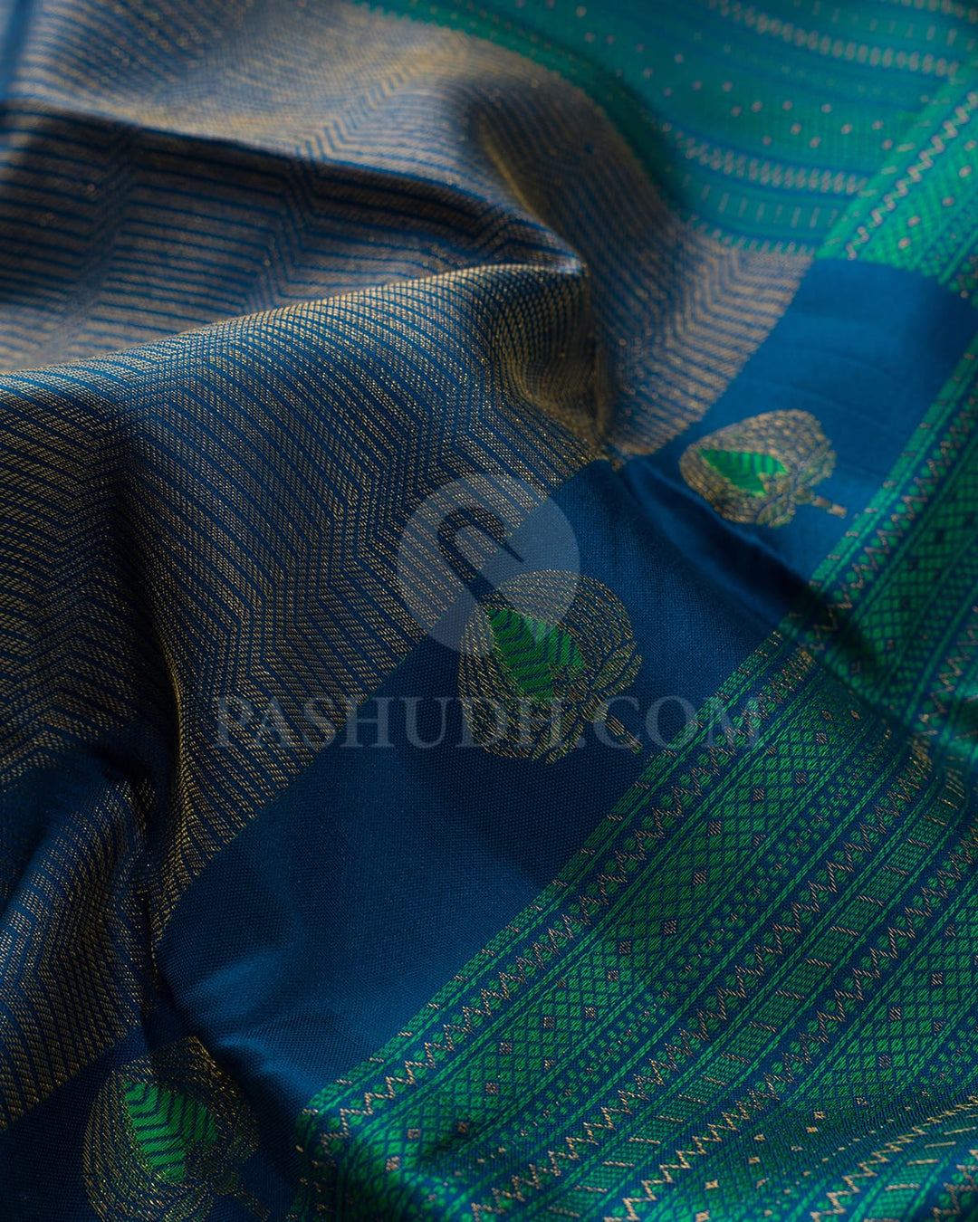 Prussian Blue With Forest Green Kanjivaram Silk Saree-D631(G)