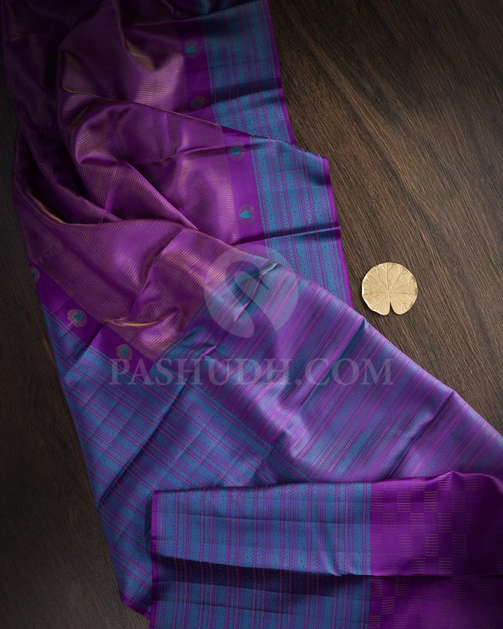 Purpureus Purple With Sky Blue Kanjivaram Silk Saree-D631(H)