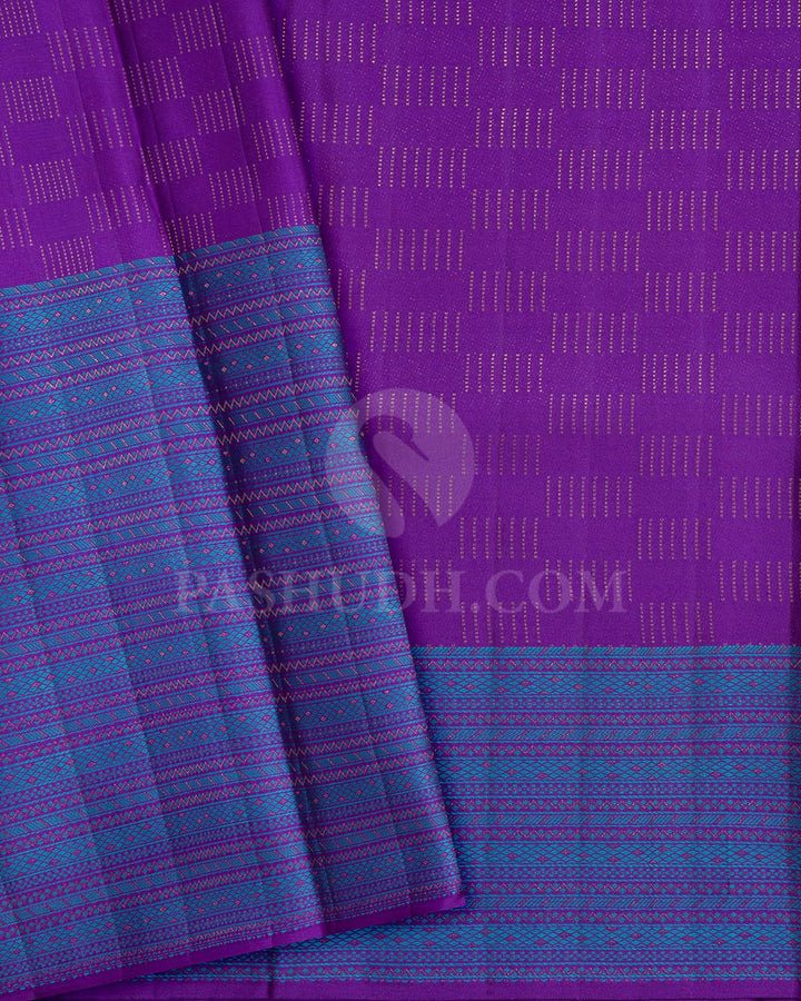 Purpureus Purple With Sky Blue Kanjivaram Silk Saree-D631(H)